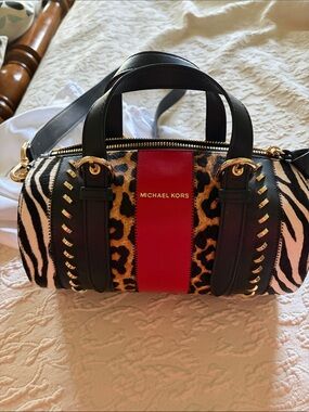 MICHAEL KORS Leather with Haircalf Barrel Bag